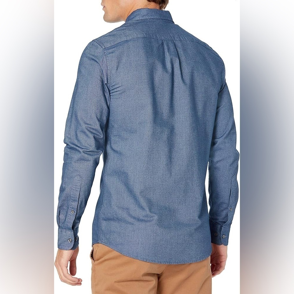 GOODTHREADS Men's Slim-Fit Long-Sleeve Oxford Indigo Chambray Button Up Size M - Picture 2 of 11